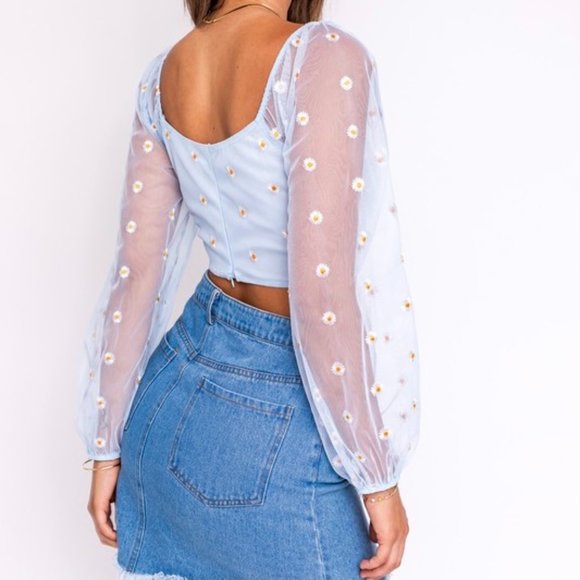 ❌SOLD OUT❌ SEIZE THE DAY BLUE EMBROIDERED CROP TOP - Picture 3 of 3